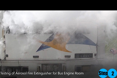 fire extinguishing test for bus engine room